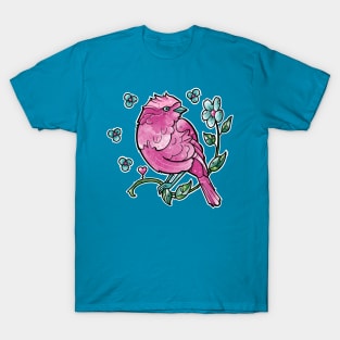 pink bird and turquoise flowers T-Shirt